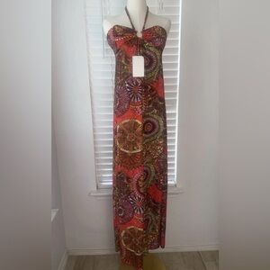 Maxi Dress Size Large Halter Neckline Women’s multicolor Lightweight NWT
